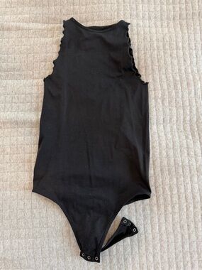 Intimately by Free People Black Ribbed Sleeveless Ruffle Bodysuit